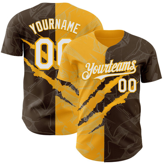 Personalized Baseball Jersey Graffiti Pattern Scratch - White Brown Gold