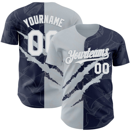 Personalized Baseball Jersey Graffiti Pattern Scratch - White Navy Silver