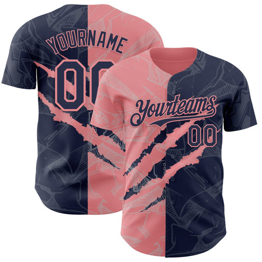 Personalized Baseball Jersey Graffiti Pattern Scratch - Navy Medium Pink
