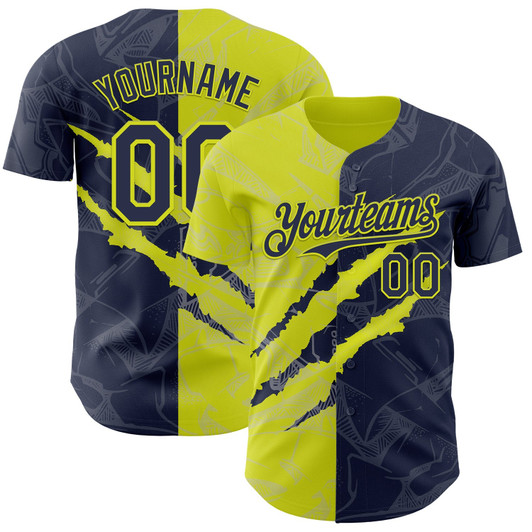 Personalized Baseball Jersey Graffiti Pattern Scratch - Navy Neon Yellow