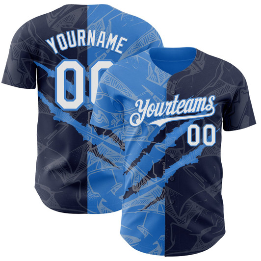 Personalized Baseball Jersey Graffiti Pattern Scratch - White Navy Electric Blue