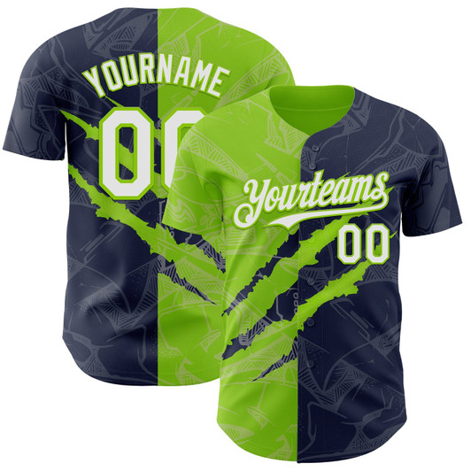 Personalized Baseball Jersey Graffiti Pattern Scratch - White Navy Green
