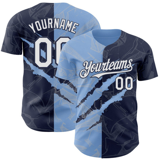 Personalized Baseball Jersey Graffiti Pattern Scratch - White Navy Light Blue