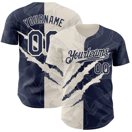 Personalized Baseball Jersey Graffiti Pattern Scratch - Navy Cream