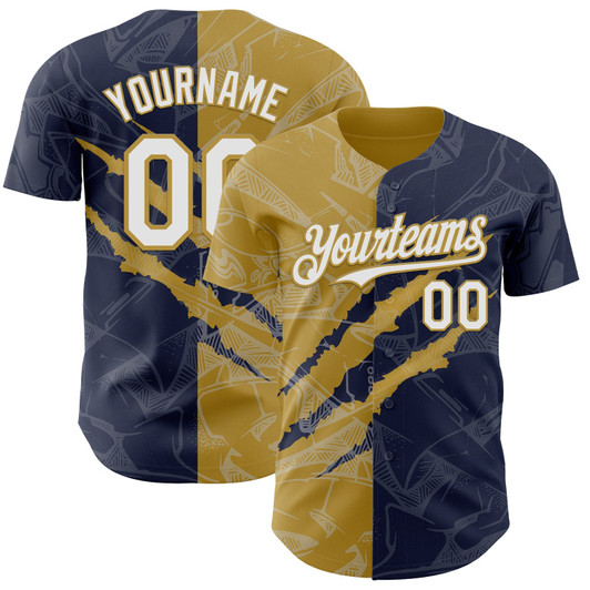 Personalized Baseball Jersey Graffiti Pattern Scratch - White Navy Old Gold
