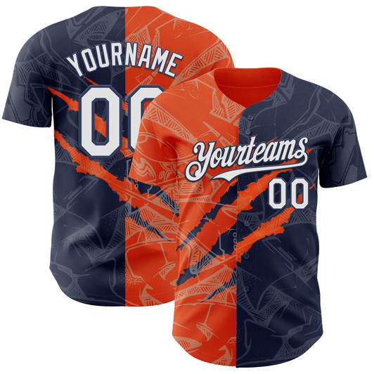 Personalized Baseball Jersey Graffiti Pattern Scratch - White Navy Orange