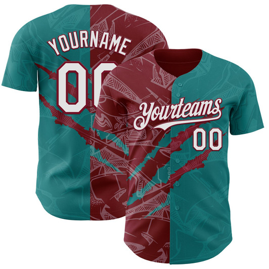 Personalized Baseball Jersey Graffiti Pattern Scratch - White Teal Crimson