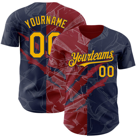 Personalized Baseball Jersey Graffiti Pattern Scratch - Gold Navy Crimson