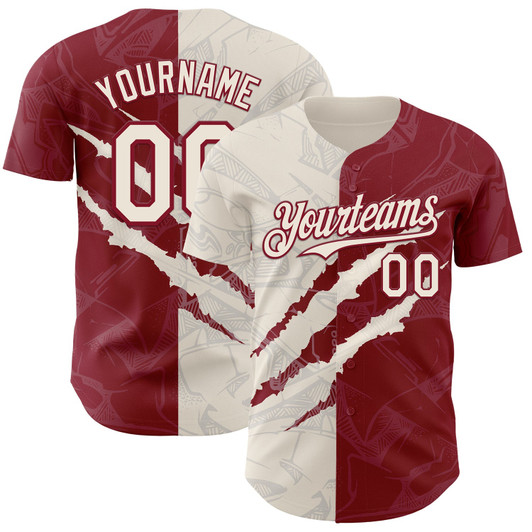 Personalized Baseball Jersey Graffiti Pattern Scratch - Cream Crimson