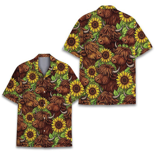 Hawaiian Shirt - Highland Cow Sunflower Country Western