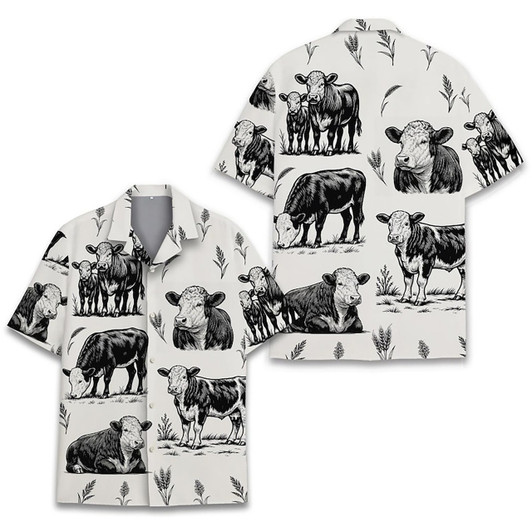 Hawaiian Shirt - Vintage Hereford Cow Rustic Farm Cattle