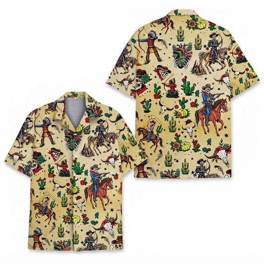 Hawaiian Shirt - Mexican Cowboy Skeleton Dia De Los Muertos Western