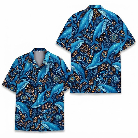 Hawaiian Shirt - Blue Whale Ocean Sea Life Humpback Vacation