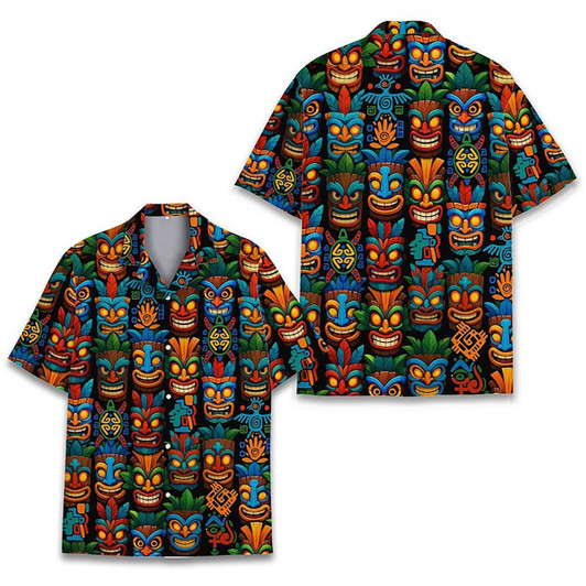 Hawaiian Shirt - Colorful Vibrant Tiki Mask Tropical Beach