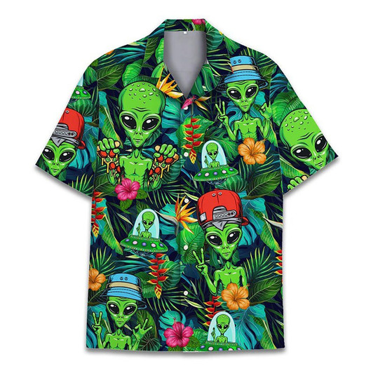 Hawaiian Shirt - Tropical Alien Funny UFO Summer Beach