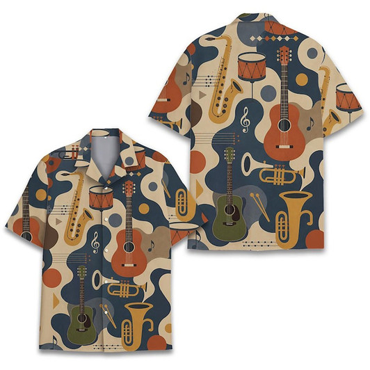 Hawaiian Shirt - Music Instrument Pattern Guitar Saxophone Jazz