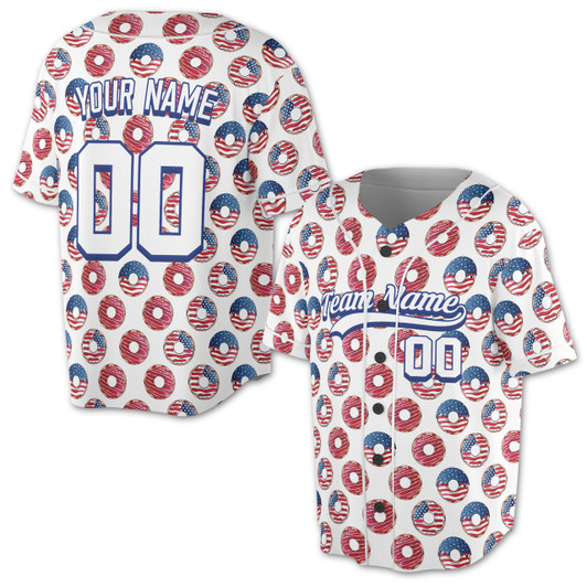Personalized Patriotic USA Flag Donut Baseball Jersey - Custom Name, Team & Number