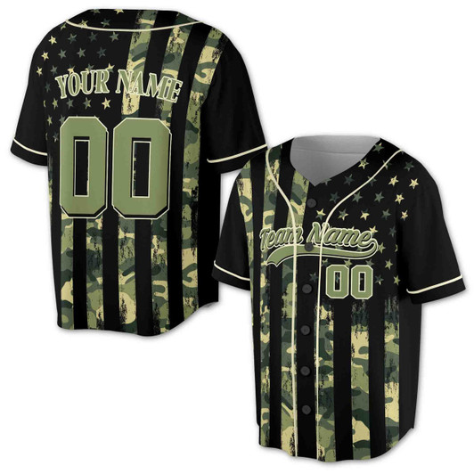 Personalized Camo USA Flag Military Baseball Jersey - Custom Name, Team & Number