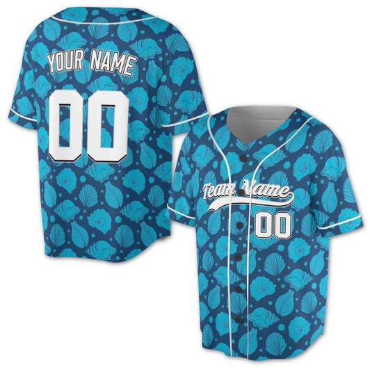 Personalized Seashell Ocean Pattern Baseball Jersey - Custom Name, Team & Number