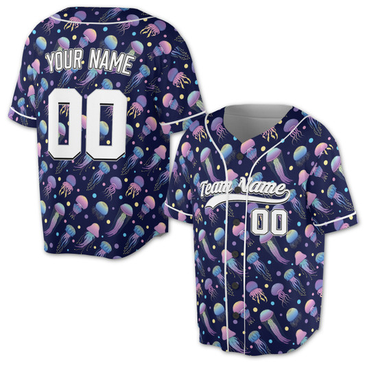 Personalized Jellyfish Pattern Baseball Jersey - Custom Name, Team & Number