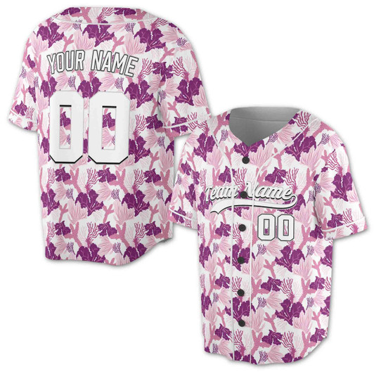 Personalized Floral Coral Baseball Jersey - Custom Name, Team & Number