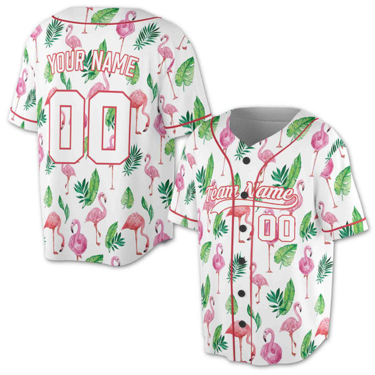Personalized Flamingo Leaf Baseball Jersey - Custom Name, Team & Number
