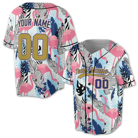 Personalized Flamingo Palm Leaves Baseball Jersey - Custom Name, Team & Number