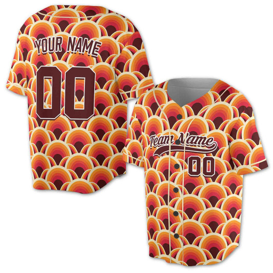 Personalized Retro Overlapping Circle Pattern Baseball Jersey - Custom Name, Team & Number