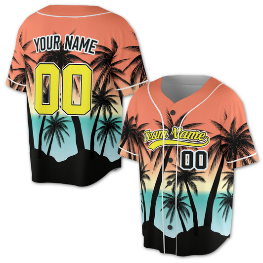 Personalized Tropical Palm Tree Summer Baseball Jersey - Custom Name & Number