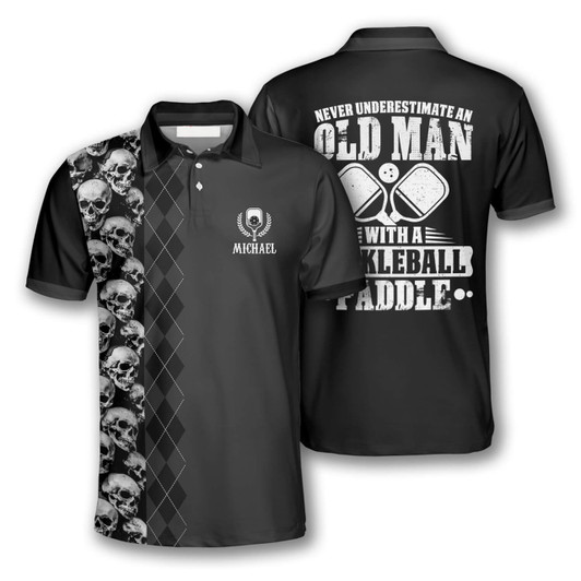 Personalized Polo Shirts Never Underestimate An Old Man With A Pickleball Paddle - Custom Name