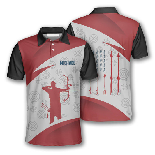 Personalized Polo Shirts Archery Red Silhouette - Custom Name