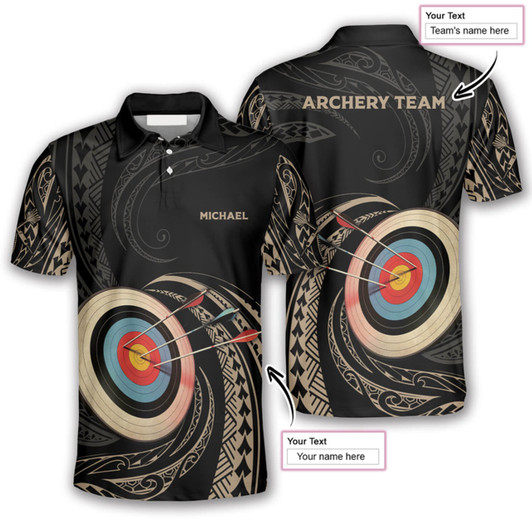 Personalized Polo Shirts 3D All Over Print Archery Golden Tribal - Custom Name & Team Name