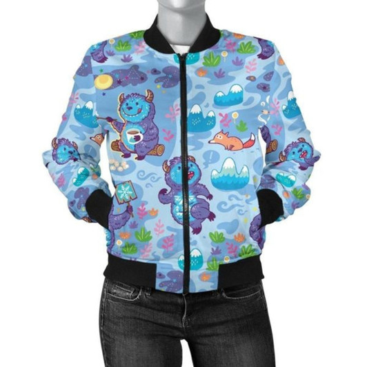 3D Bomber Jacket Bigfoot Blue Pattern Print Casual