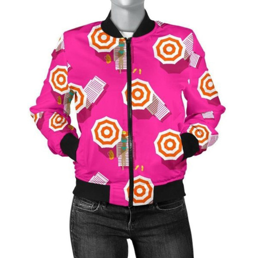 3D Bomber Jacket Beach Pink Pattern Print Casual