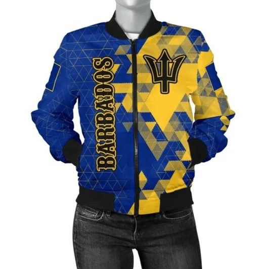 3D Bomber Jacket Barbados Wo - National Flag Polygon Style
