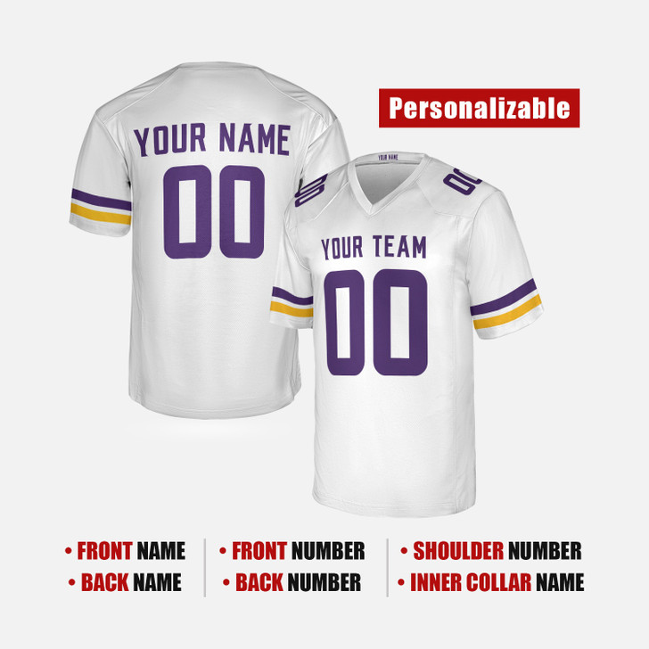Personalized Men's Minnesota Vikings Football Jersey White Fan Style - Custom Team, Name & Number