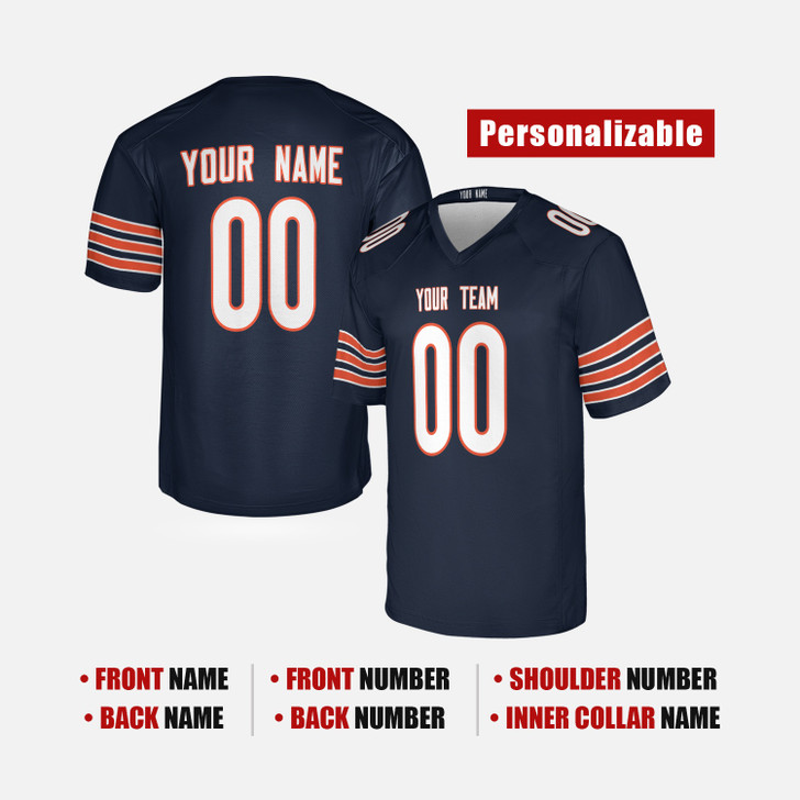 Personalized Men's Chicago Bears Football Jersey Navy Fan Style - Custom Team, Name & Number