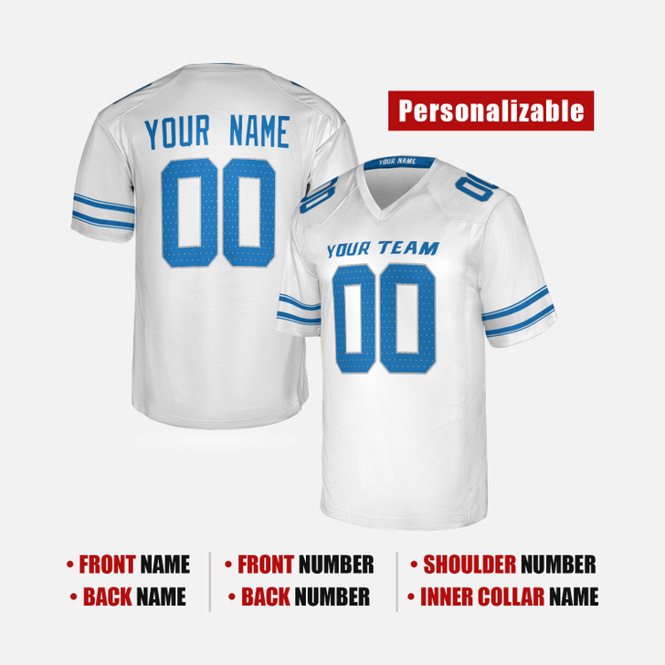 Personalized Men's Detroit Lions Football Jersey White Fan Style - Custom Team, Name & Number