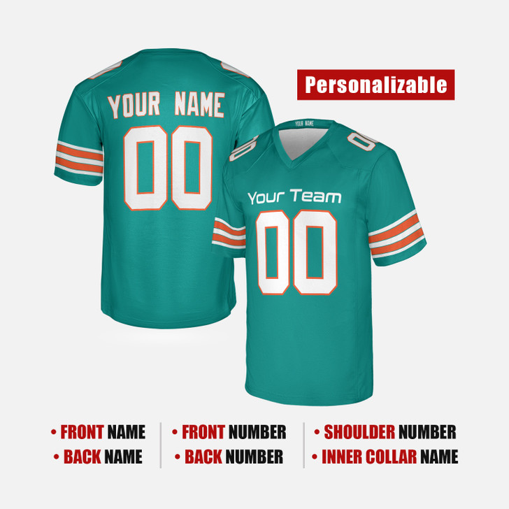 Personalized Men's Miami Dolphins Football Jersey Aqua Alternate Style - Custom Team, Name & Number