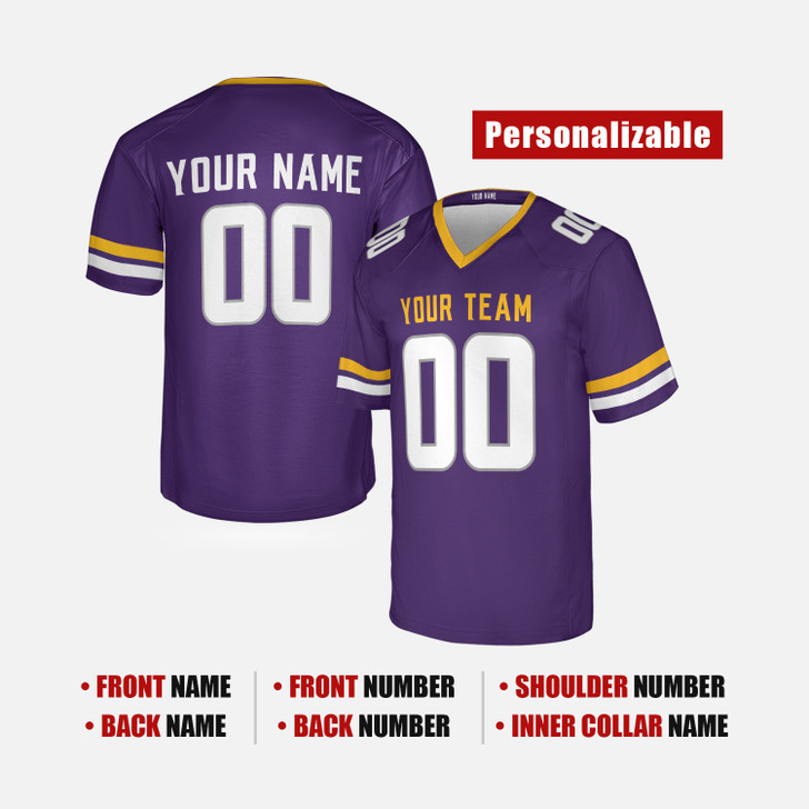Personalized Men's Minnesota Vikings Football Jersey Purple Fan Style - Custom Team, Name & Number