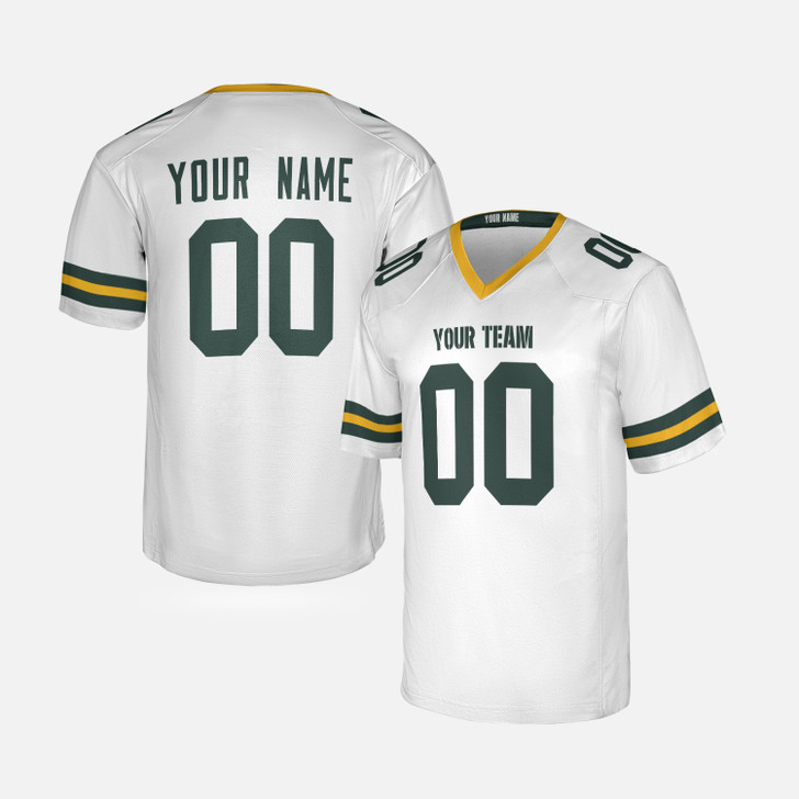 Personalized Men's Green Bay Packers Football Jersey White Fan Style - Custom Team, Name & Number