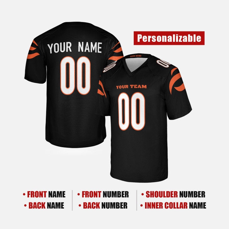 Personalized Men's Cincinnati Bengals Football Jersey Black Fan Style - Custom Team, Name & Number