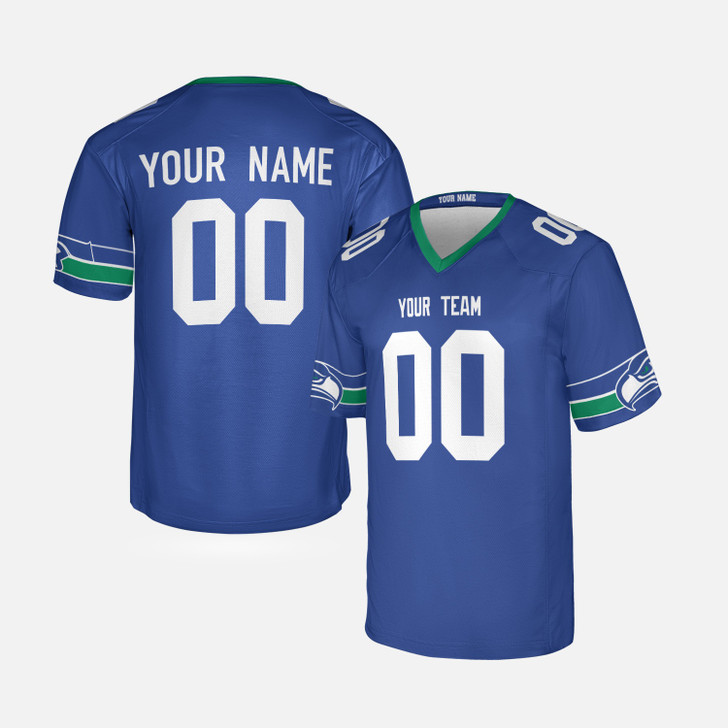Personalized Men's Seattle Seahawks Football Jersey Royal Retro Style - Custom Team, Name & Number