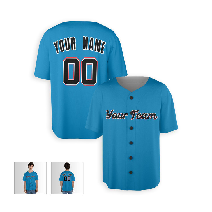 Personalized Men's Miami Marlins Baseball Jersey Sky Blue Alternate Style - Custom Team, Name & Number