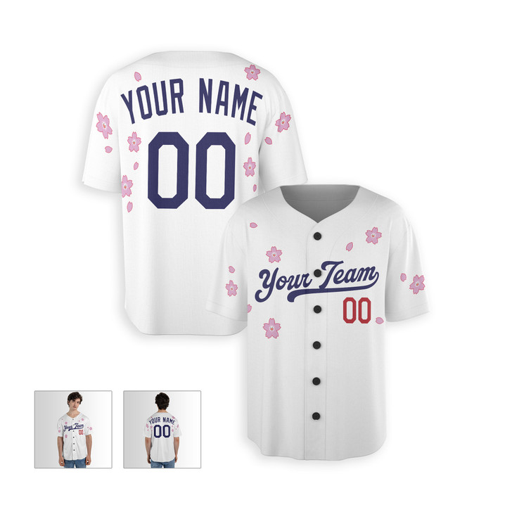 Personalized Men's Los Angeles Dodgers Baseball Jersey White Flowers Style - Custom Team, Name & Number