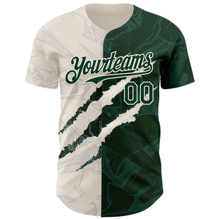 Personalized Baseball Jersey Graffiti Pattern Scratch - Green Cream