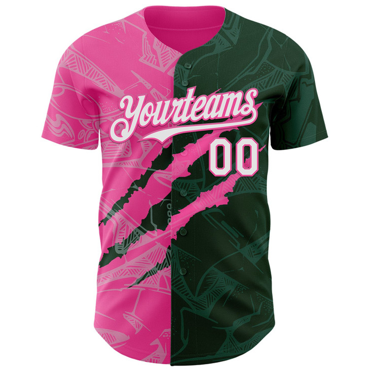 Personalized Baseball Jersey Graffiti Pattern 3D Scratch - White Green Pink