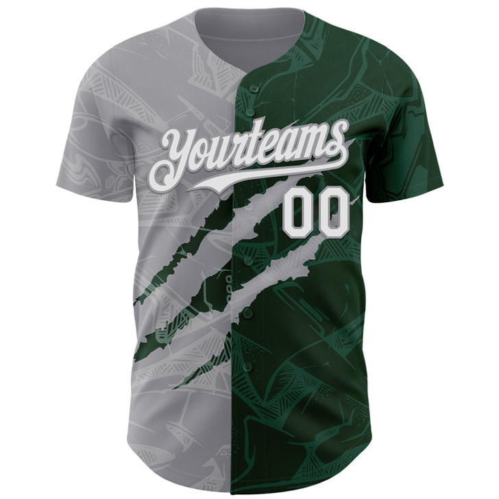 Personalized Baseball Jersey Graffiti Pattern Scratch - White Green Gray