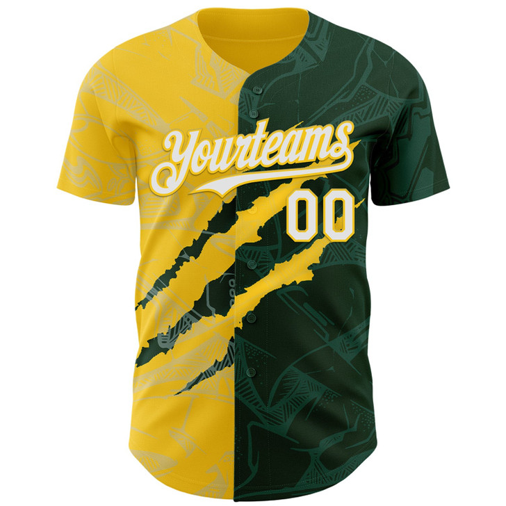 Personalized Baseball Jersey Graffiti Pattern Scratch - White Green Yellow