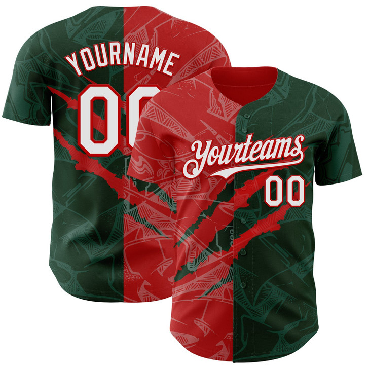 Personalized Baseball Jersey Graffiti Pattern Scratch - White Green Red
